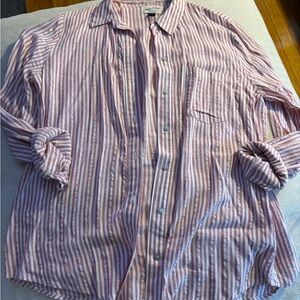 Universal Thread red/White oversized fit Shirt with pocket & detail back pleats